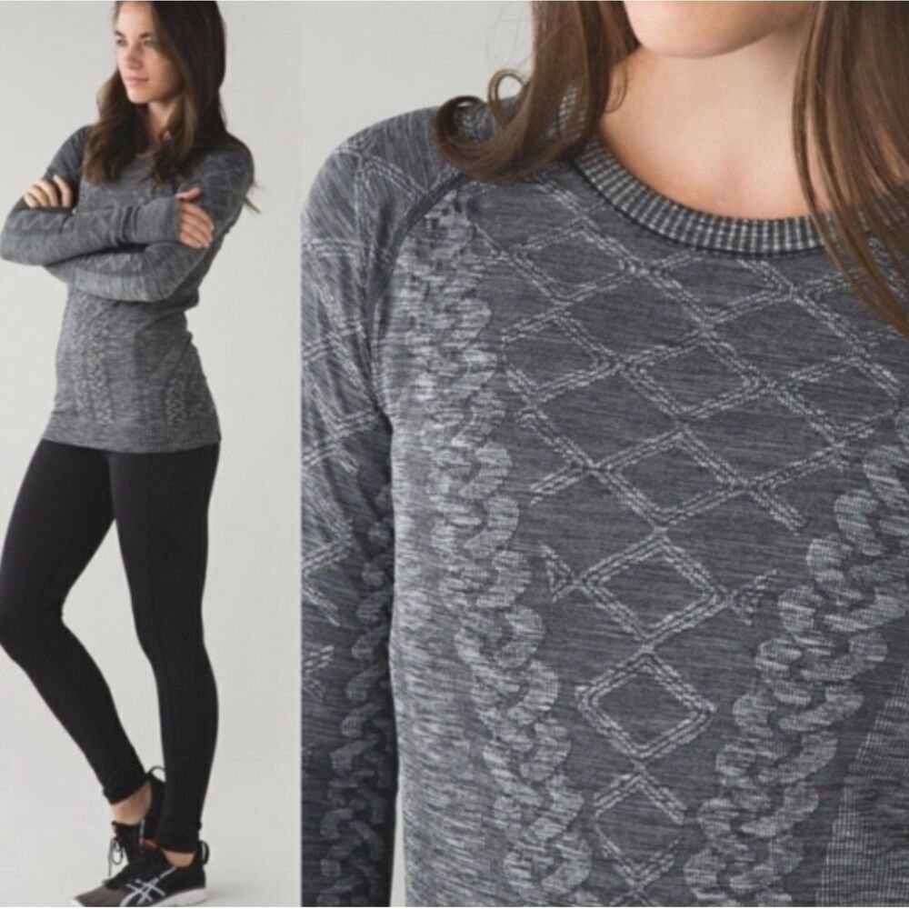 Lululemon Rest Less Gray Black Long Sleeve Pullover Pattern T-Shirt Women's 8 - Picture 7 of 7